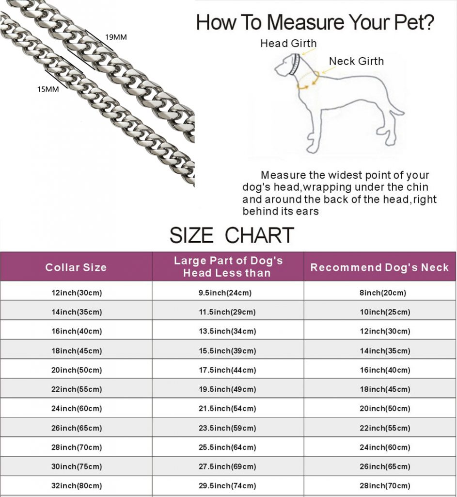 measure chart for dog chains